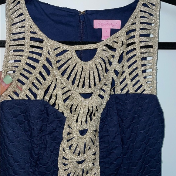 Lilly Pulitzer Navy Gold Tana Shift Dress Size 4 - Picture 7 of 12